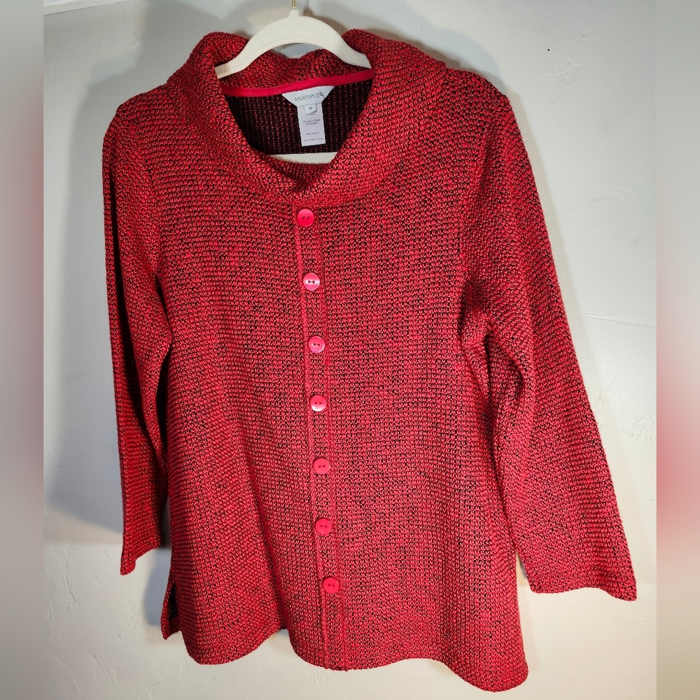 Multiples Vibrant Red Button-Up Pullover Cotton B… - image 1